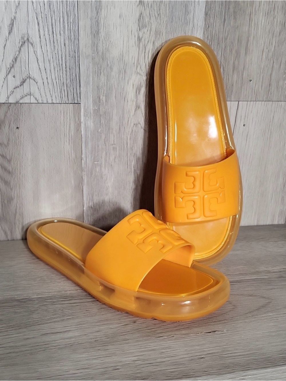 Tory Burch Bubble Slide Sandals Orange Logo Platform Slides Womens 9B